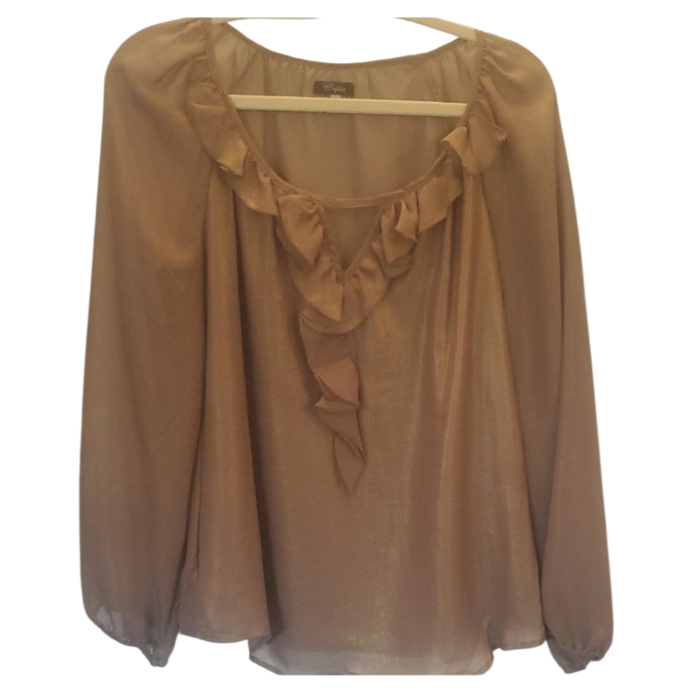 Elegant Tan Ruffled Bohemian Women's Top